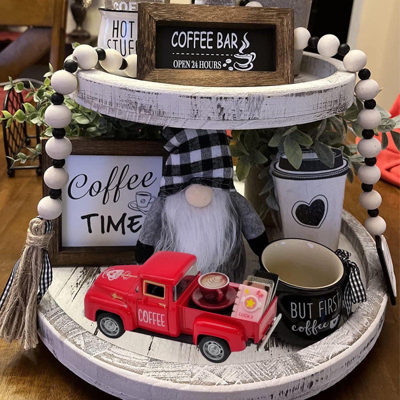 YimiBloss Coffee Bar Decor Vintage Mini Metal Pickup Truck Decor with Book Accessories for Coffee Station,Farmhouse Tiered Tray Table Decorations for Home Kitchen, Office, Cafe - Image 5