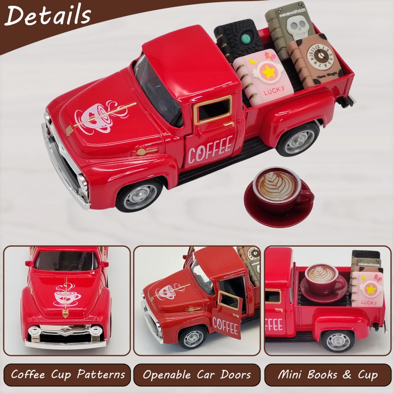 YimiBloss Coffee Bar Decor Vintage Mini Metal Pickup Truck Decor with Book Accessories for Coffee Station,Farmhouse Tiered Tray Table Decorations for Home Kitchen, Office, Cafe - Image 4