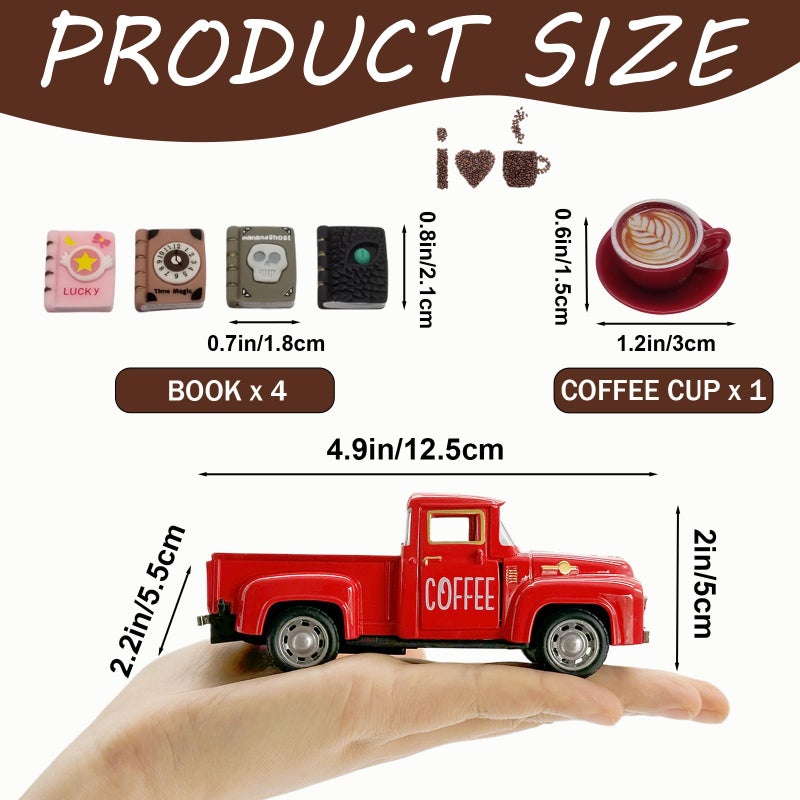 YimiBloss Coffee Bar Decor Vintage Mini Metal Pickup Truck Decor with Book Accessories for Coffee Station,Farmhouse Tiered Tray Table Decorations for Home Kitchen, Office, Cafe - Image 3