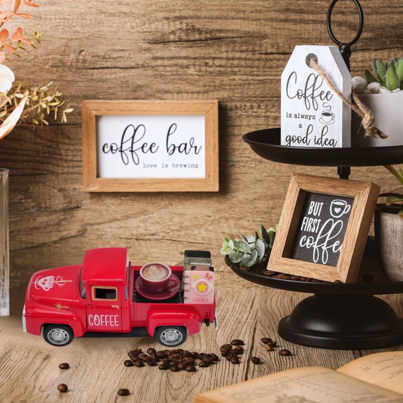 YimiBloss Coffee Bar Decor Vintage Mini Metal Pickup Truck Decor with Book Accessories for Coffee Station,Farmhouse Tiered Tray Table Decorations for Home Kitchen, Office, Cafe - Image 2