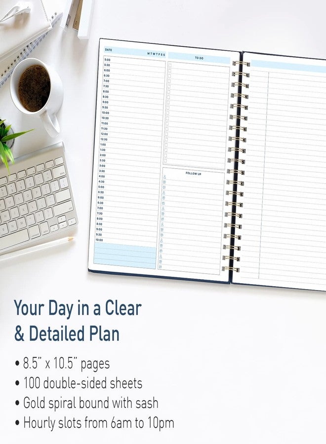 Sweetzer & Orange S&O Undated Daily Planner for Organization, Spiral Logbook with Hourly Schedule, Everyday Workbook Undated Diary- Routine To Do List Journal, Work Calendar Organizer Notebook, 200 Pages, 9” x 10.75” - Image 2