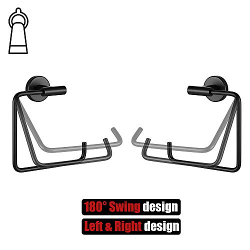 JQK Black Towel Ring, Stainless Steel Square Ring Towel Holder for Bathroom, 6 Inch Matte Black Wall Mount, TR140-PB - Image 3