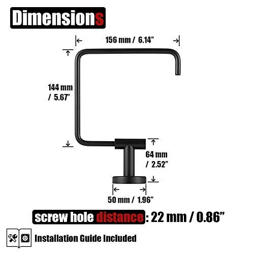 JQK Black Towel Ring, Stainless Steel Square Ring Towel Holder for Bathroom, 6 Inch Matte Black Wall Mount, TR140-PB - Image 2