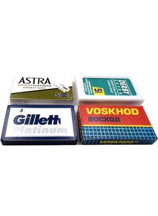 RBC - Astra-Derby-Voskhod Double Edge Razor Blades Sampler, 20 Blades - Image 1