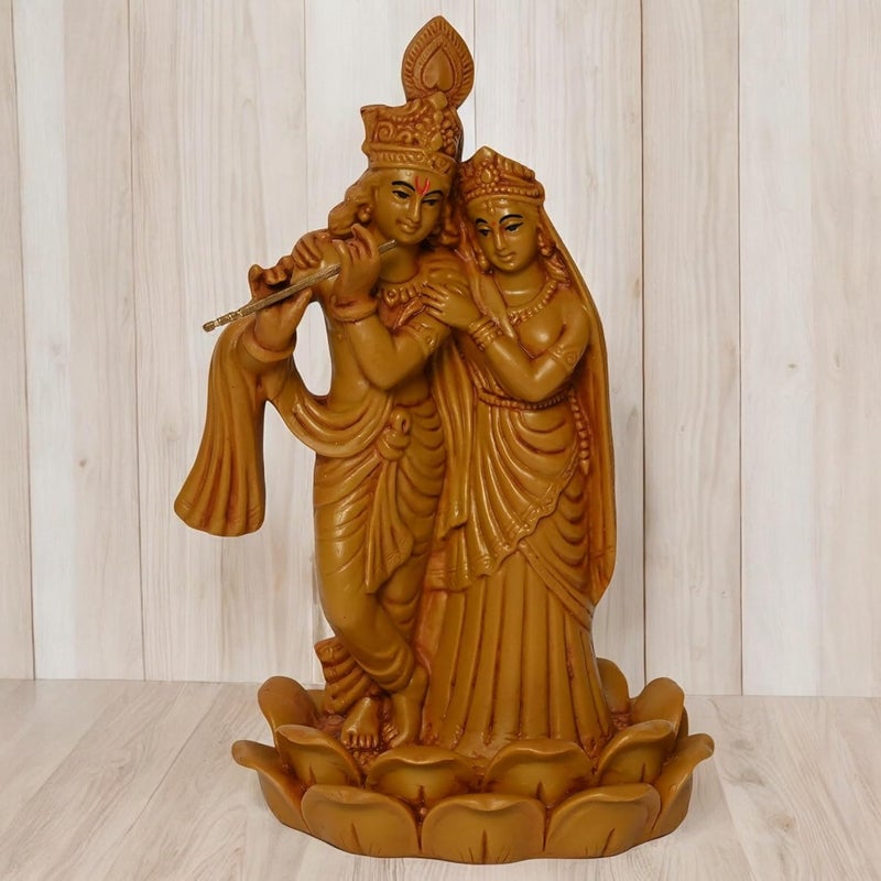KariGhar Polyresin RadhaKrishna Idols for Home Living Room Puja Room Farewell House Warming Wedding Decoration Gifting Brown 10x16x20 - Image 1