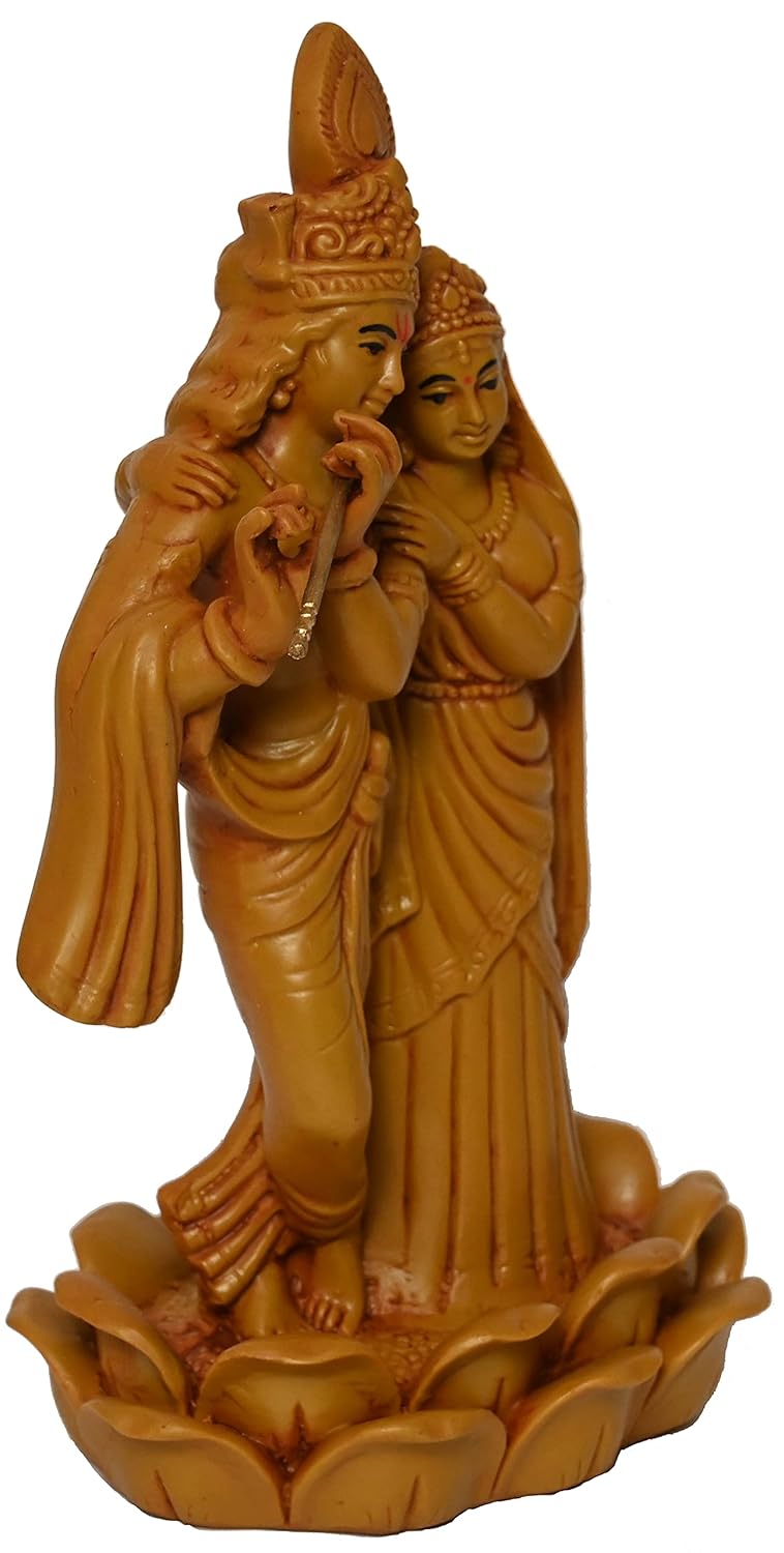 KariGhar Polyresin RadhaKrishna Idols for Home Living Room Puja Room Farewell House Warming Wedding Decoration Gifting Brown 10x16x20 - Image 4