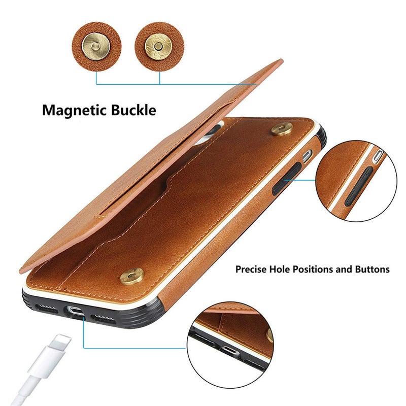 iCoverCase Compatible with iPhone XR Wallet Phone Case with Card Holder and Wrist Strap PU Leather Magnetic Clasp Shockproof Case 6.1 Inch (Khaki) - Image 5