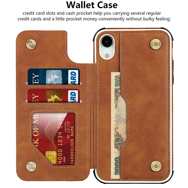 iCoverCase Compatible with iPhone XR Wallet Phone Case with Card Holder and Wrist Strap PU Leather Magnetic Clasp Shockproof Case 6.1 Inch (Khaki) - Image 4