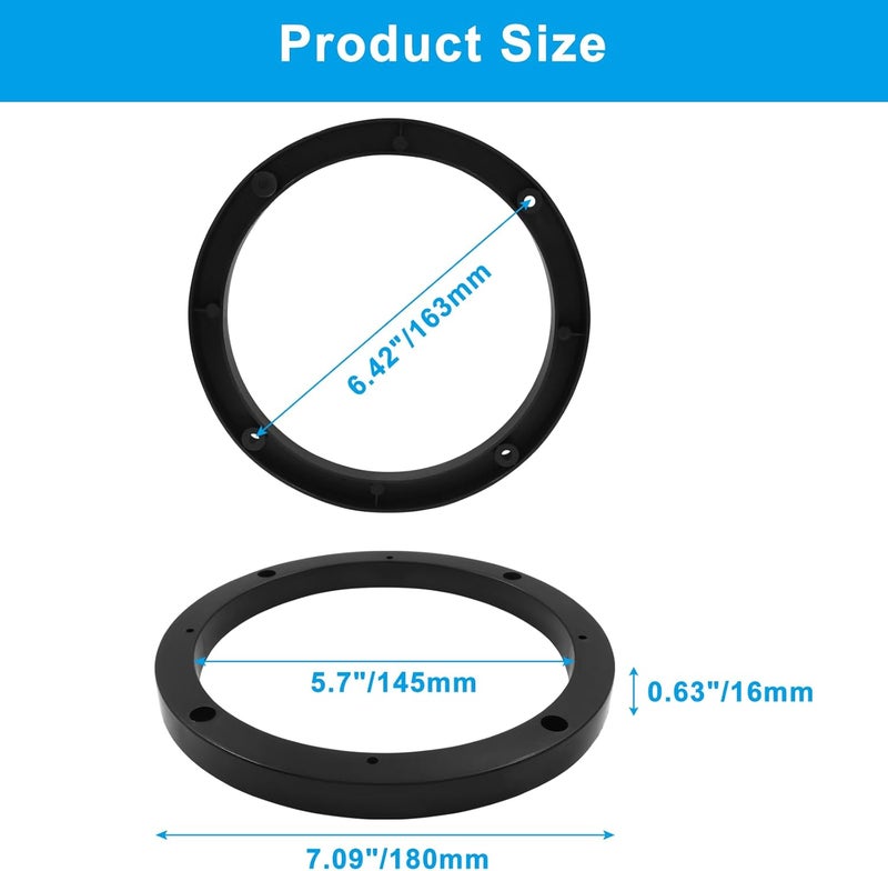 BokWin 2 Pcs Universal Fit Car Speaker Spacer 6.5 Inch Adaptor Ring Mounting Bracket Plastic Car Stereo Speakers Spacer(Black) - Image 5