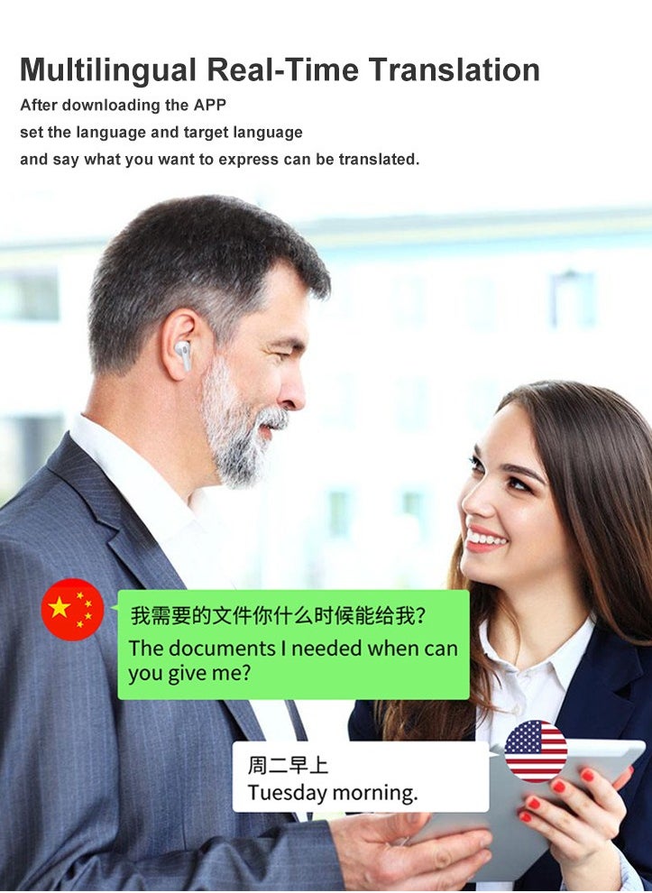 Furtey - Language Translation Earbuds Multifunctional Bluetooth Noise Reduction Translation Earphones with Digital Display Supports 144 Languages - Image 1