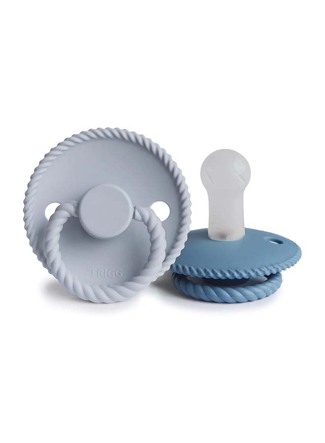 FRIGG Rope Silicone Baby Pacifier 6-18M 2-Pack Ocean View/Powder Blue - Size 2