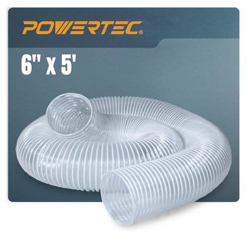 POWERTEC 6" x 5' Dust Collection Hose, 6 Inch Flexible PVC Dust Collector Hose for Woodworking and Garage, Wood Shop Dust Collection System, Cyclone Dust Separator, Ferrets & Small Pets Tunnel (70239) - Image 1
