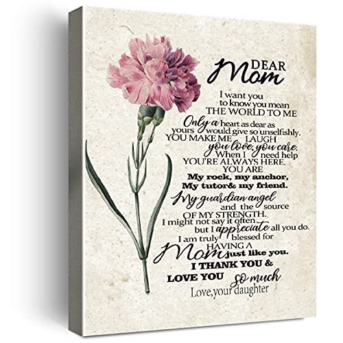 Wailozco Mom Wall DecorTo Dear Mom Poem Canvas Prints Framed Wall ArtGifts for Mother from Daughter
