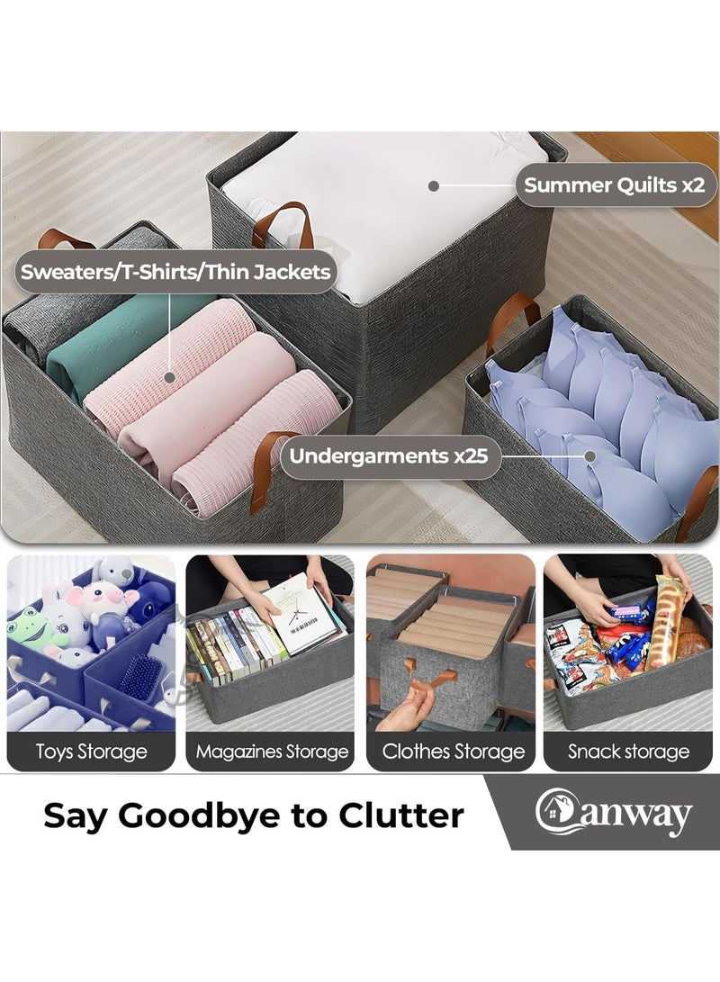 Foldable clothes storage box with multi-layer dividers - Large capacity fabric organizer basket for organizing wardrobes, bedrooms, and homes; durable, space-saving design; gray color. - Image 2