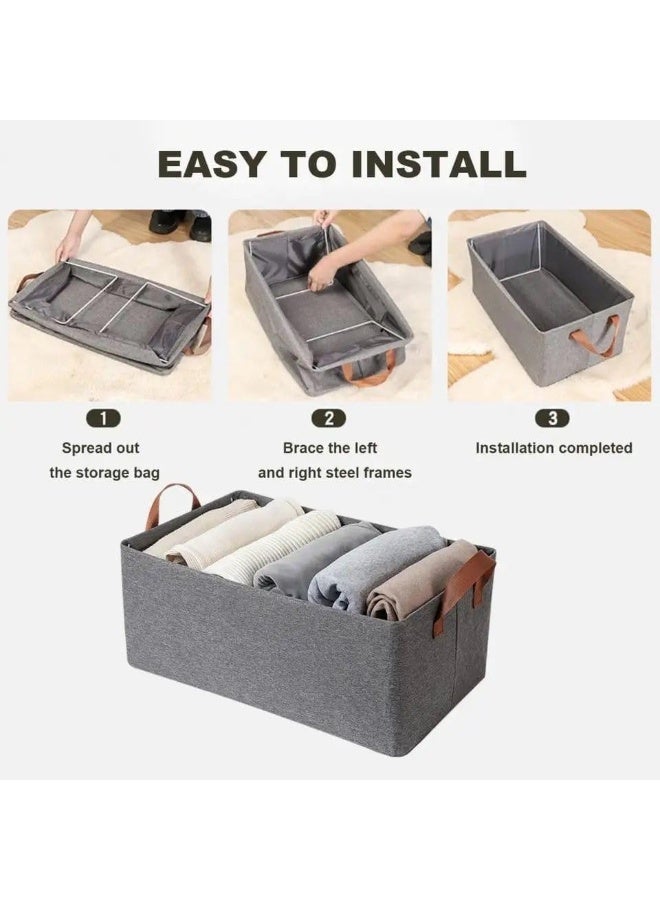 Foldable clothes storage box with multi-layer dividers - Large capacity fabric organizer basket for organizing wardrobes, bedrooms, and homes; durable, space-saving design; gray color. - Image 5