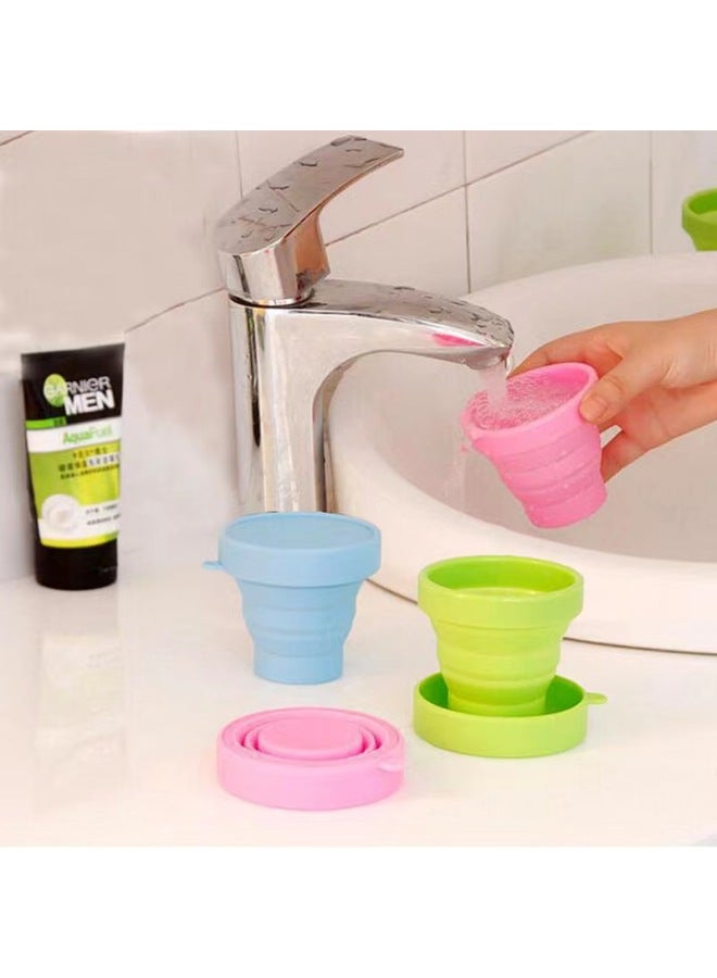 Silicone 150ml Folding Water Cup With Lid Retractable Mini Portable Belt Travel Outdoor Silicone Water Cup-Color:Sky Blue Without Cover-Capacity:About 170ML  - Image 2