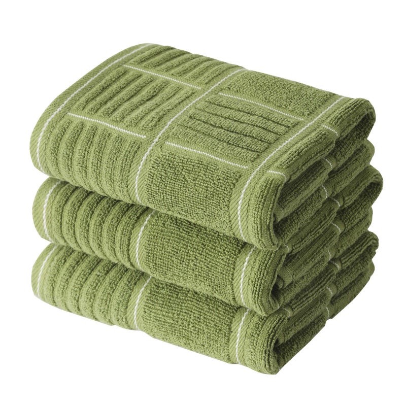 Anyi 100 Cotton Kitchen Towels Absorbent Dish Towels with Hanging Loop Soft Kitchen Hand Towels for Washing Drying Dishes16x26 Set of 3 Green