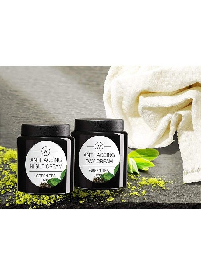 W2 - Green Tea Anti Ageing Protects Skin From Premature Signs Of Ageing (Green Tea Antiageing Day & Night Cream 100 Gm) - Image 1