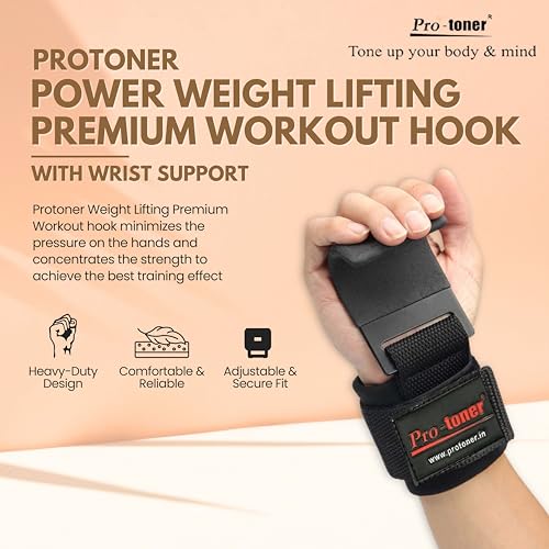 Protoner Pair of Power Weight Lifting/Dead Lifting, Cross-Training Premium Workout Hook -Gym Hook Strap with Wrist Support with Cover - Image 2