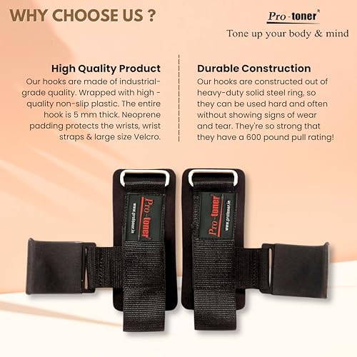 Protoner Pair of Power Weight Lifting/Dead Lifting, Cross-Training Premium Workout Hook -Gym Hook Strap with Wrist Support with Cover - Image 5