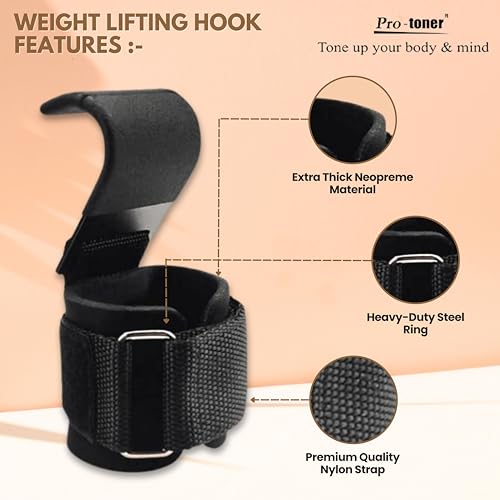 Protoner Pair of Power Weight Lifting/Dead Lifting, Cross-Training Premium Workout Hook -Gym Hook Strap with Wrist Support with Cover - Image 4