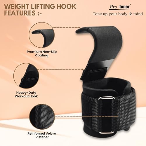 Protoner Pair of Power Weight Lifting/Dead Lifting, Cross-Training Premium Workout Hook -Gym Hook Strap with Wrist Support with Cover - Image 3