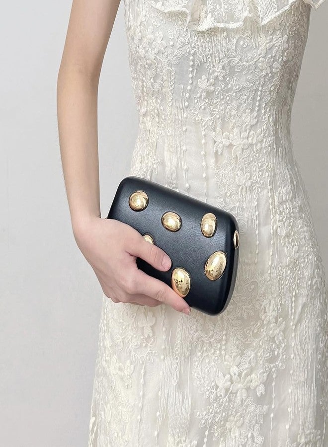 CUXVA Beaded Clutch Purse for Women Luxury Pu Leather Evening Crossbody Handbag for Wedding Party Prom Black and Gold - Image 2