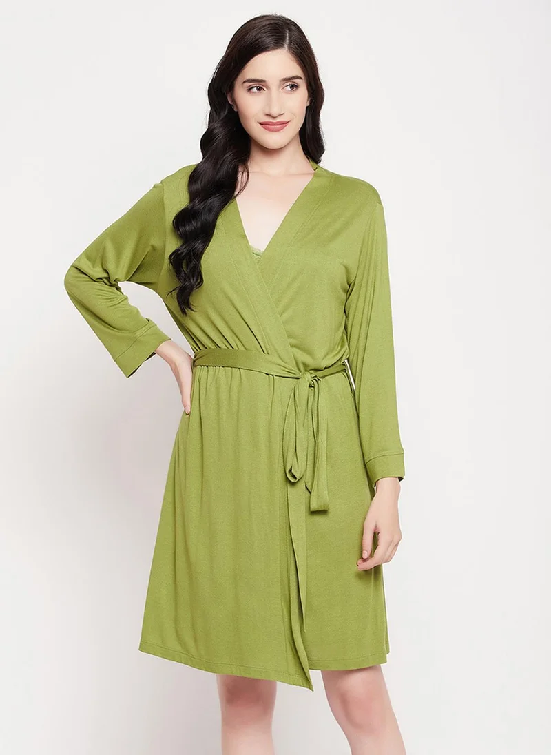 Clovia Clovia Chic Basic Robe in Green - Viscose