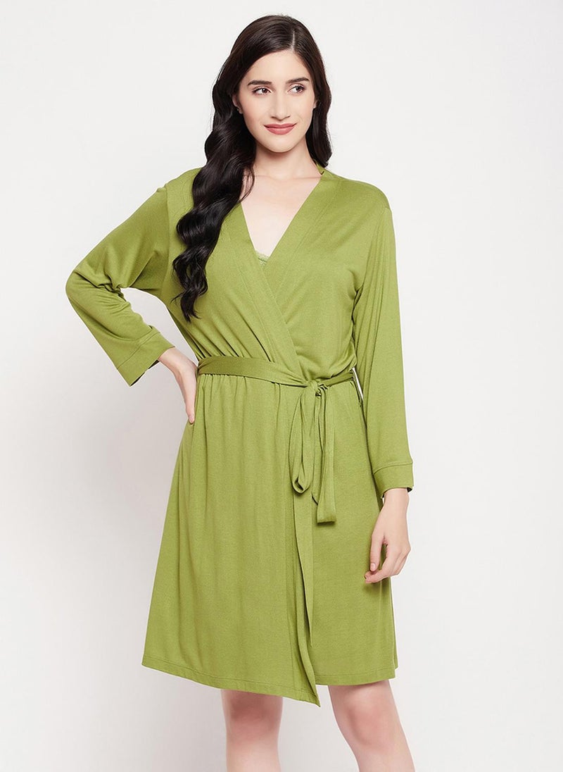 Clovia Chic Basic Robe in Green - Viscose - Image 3