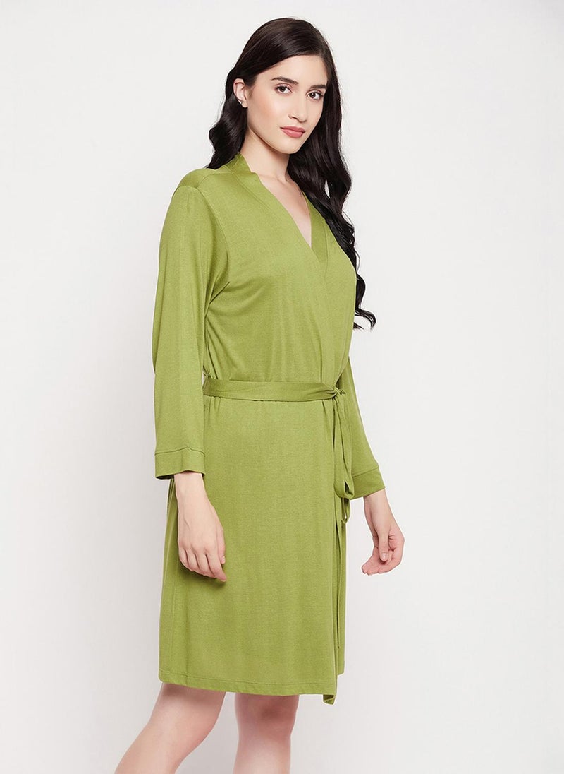 Clovia Chic Basic Robe in Green - Viscose - Image 5