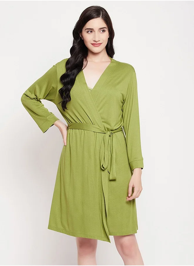 Clovia Clovia Chic Basic Robe in Green - Viscose