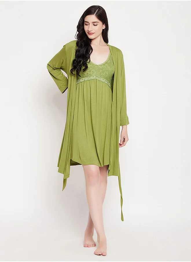 كلوفيا Clovia Chic Basic Robe in Green - Viscose