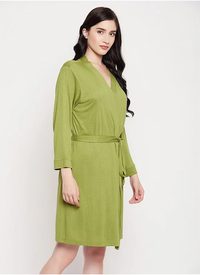Clovia Clovia Chic Basic Robe in Green - Viscose