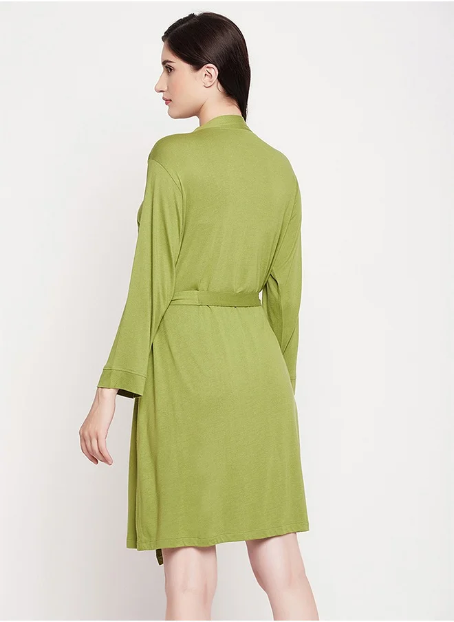 Clovia Clovia Chic Basic Robe in Green - Viscose