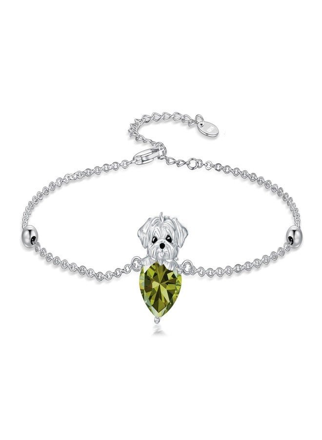 LONAGO Dog Bracelet with Birthstone Maltese Dog Link Bracelet Gift for Women (August) - Image 1