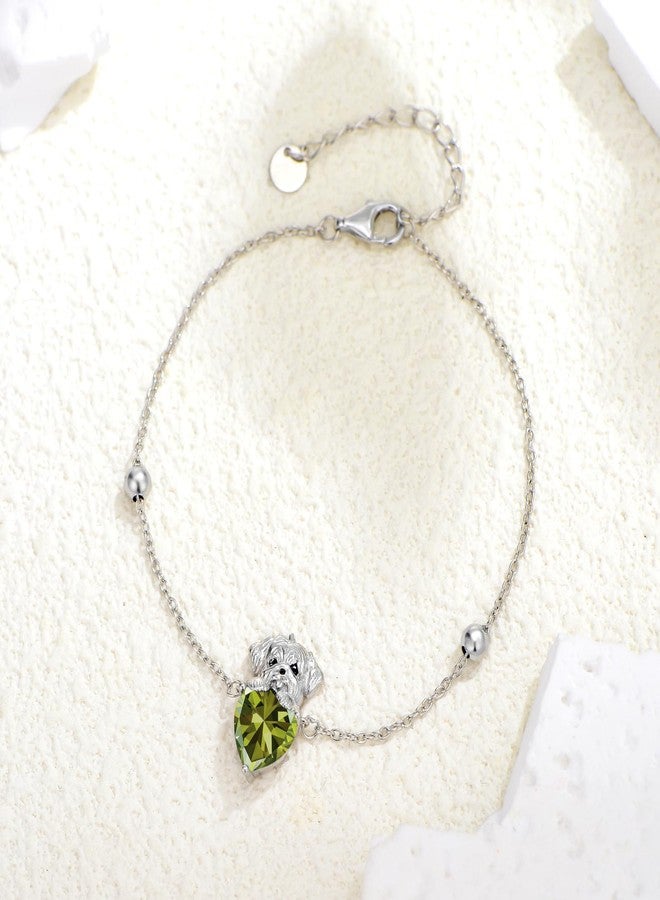 LONAGO Dog Bracelet with Birthstone Maltese Dog Link Bracelet Gift for Women (August) - Image 2