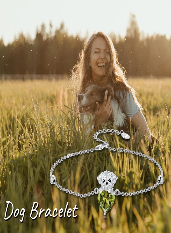 LONAGO Dog Bracelet with Birthstone Maltese Dog Link Bracelet Gift for Women (August) - Image 5