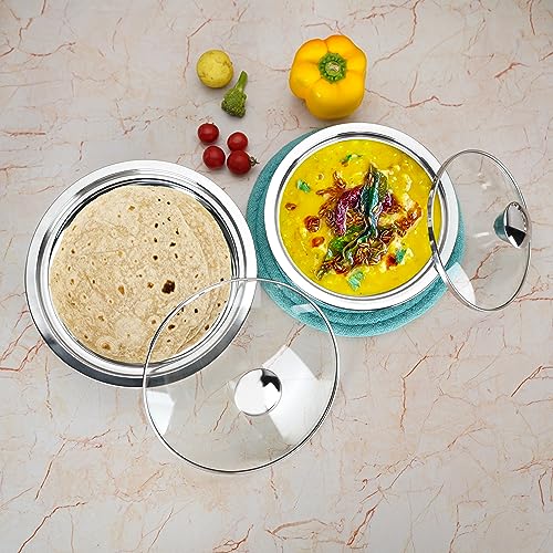 Sumeet Stainless Steel Casserole with Glass Lid Set of 2 | Includes Roti & Gravy Pots, 1000ml Each | Keeps Food Warm & Fresh | Ideal for Rotis, Chapati, and Sabzi | Dishwasher Safe - Image 5