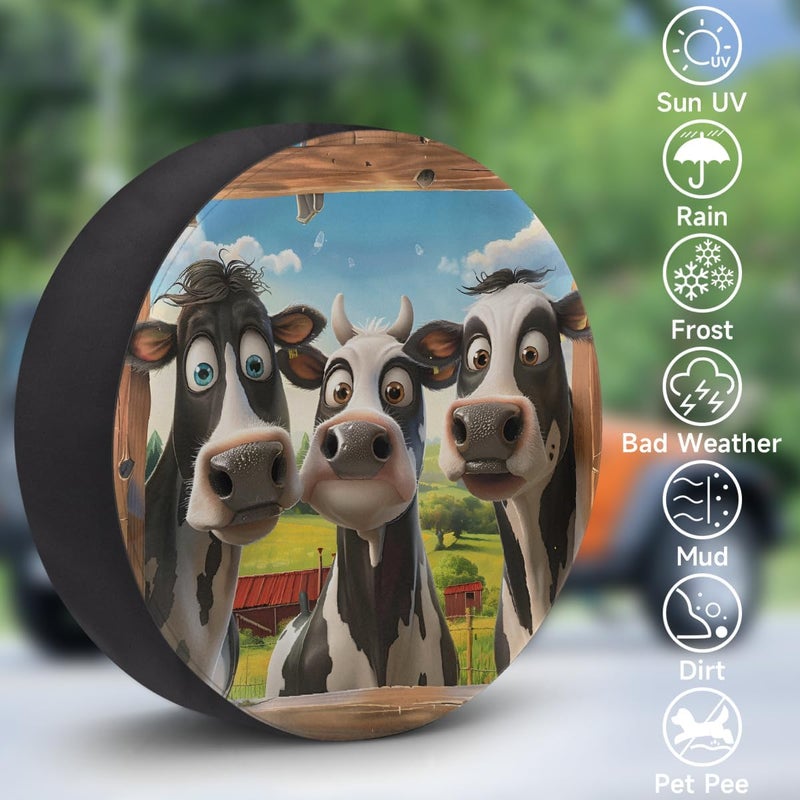 cfpolar Spare Tire Cover for RV Trailer, Funny Cows Waterproof Sun Leather Wheel Cover, Camper Spare Tire Covers Fit for Jeep Travel Trailer SUV Truck Accessories (16 in for Diameter 29” - 31”),B-270 - Image 3