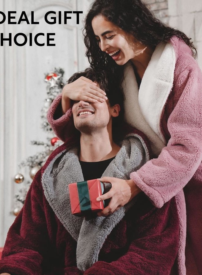 DAVID ARCHY Men's Hooded Robe Soft Coral Fleece Microfiber Bathrobe, A5, Red- Shu Velveteen, L - Image 5