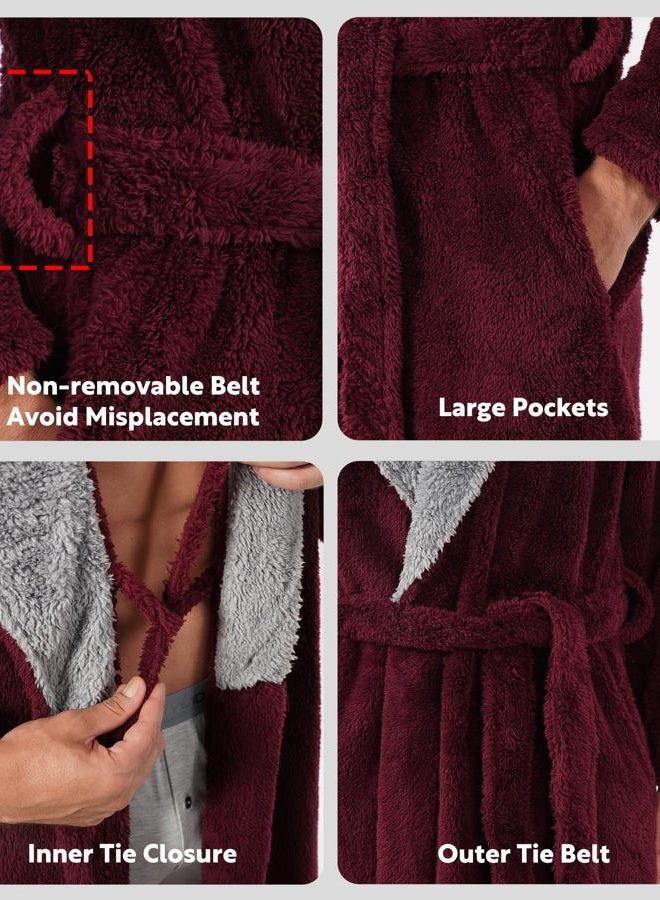 DAVID ARCHY Men's Hooded Robe Soft Coral Fleece Microfiber Bathrobe, A5, Red- Shu Velveteen, L - Image 4