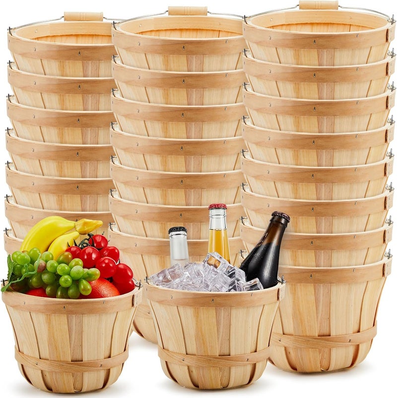 Marsui Marsui 24 Pcs Round Wooden Strawberry Basket 748 x 591 Inch Natural Portable Bushel Basket with Handle for Farmer Vegetable Fruit Garden Storage Decoration Wood Color  - Image 1