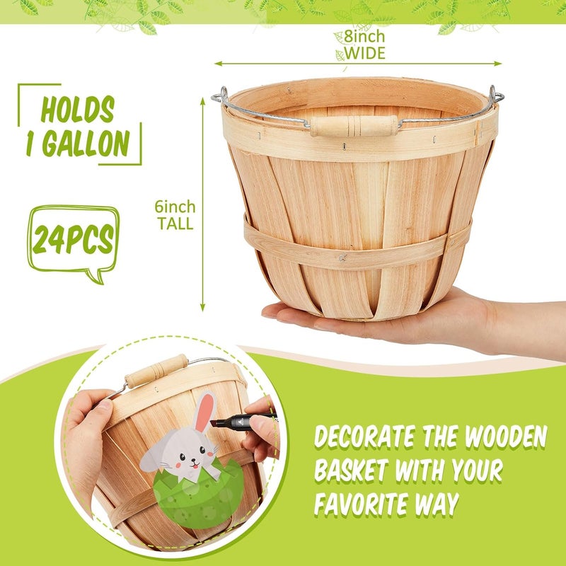 Marsui Marsui 24 Pcs Round Wooden Strawberry Basket 748 x 591 Inch Natural Portable Bushel Basket with Handle for Farmer Vegetable Fruit Garden Storage Decoration Wood Color  - Image 3