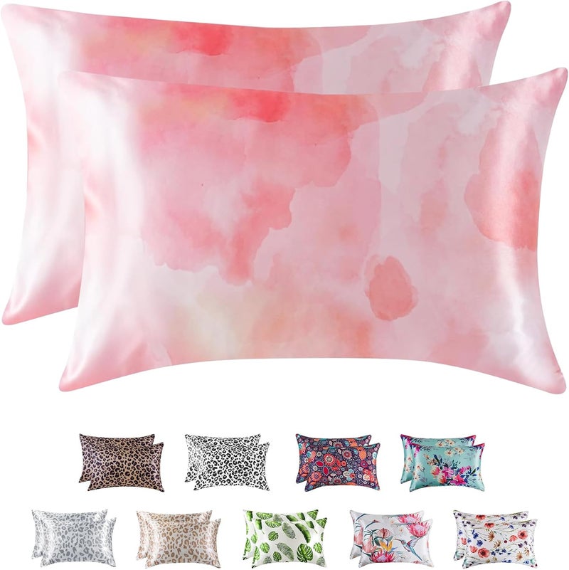 MR&HM Satin Pillowcase for Hair and Skin, Silk Satin Pillowcase 2 Pack, King Size Pillow Cases Set of 2, Silky Pillow Cover with Envelope Closure (20x40, Dream Pink) - Image 1