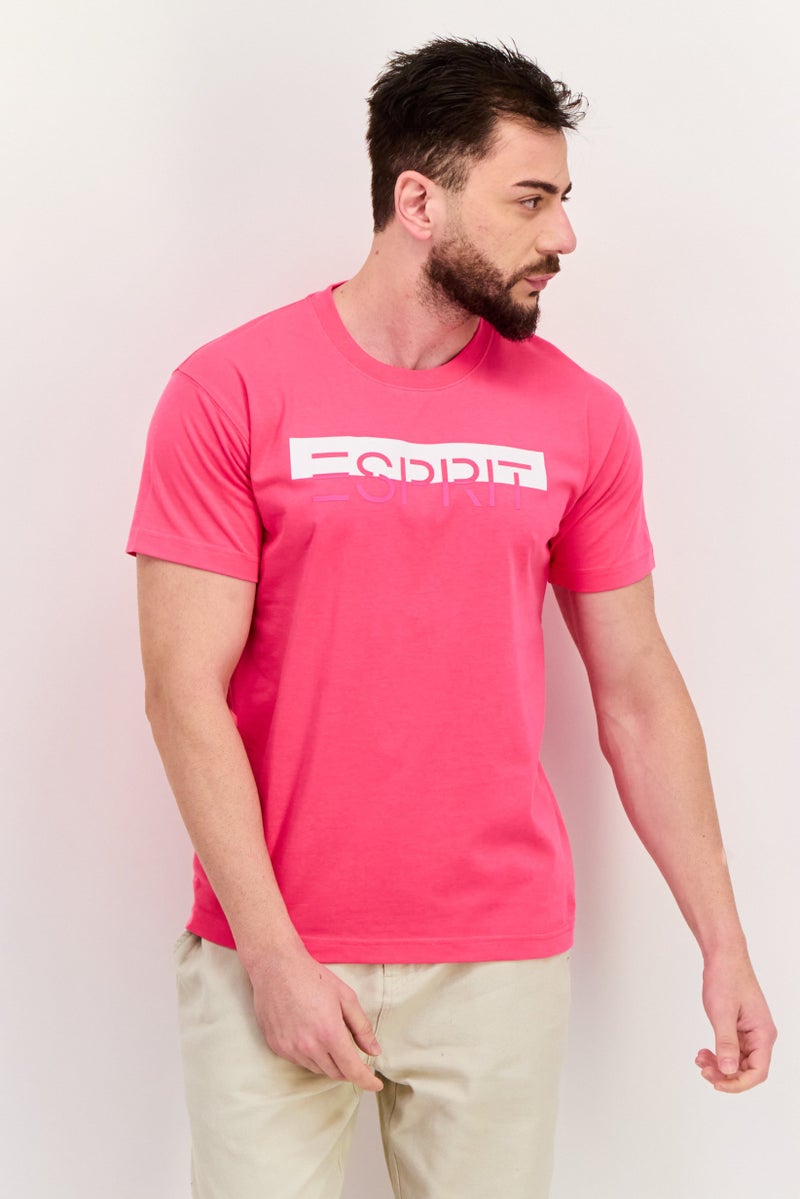 ESPRIT Men Crew Neck Short Sleeves Brand Logo T-Shirt, Light Pink - Image 1