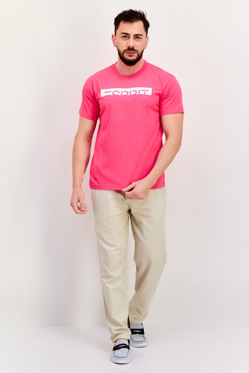 ESPRIT Men Crew Neck Short Sleeves Brand Logo T-Shirt, Light Pink - Image 2