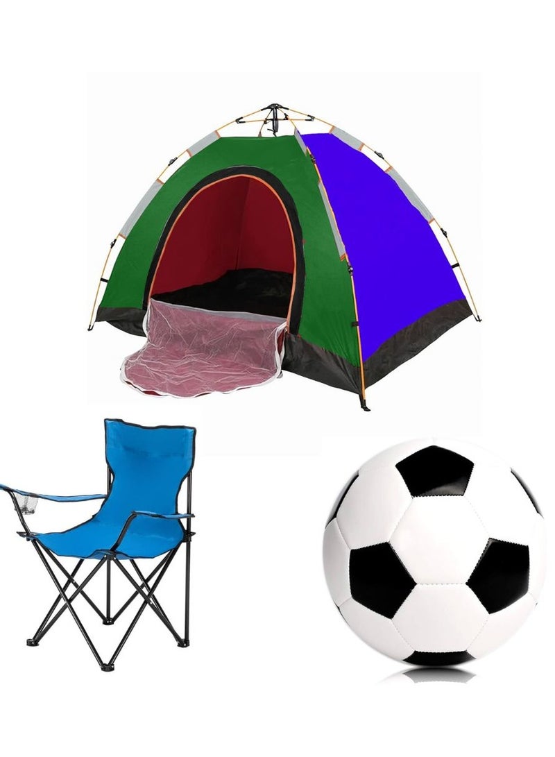 Spall 3-Person Camping Automatic Instant Pop-Up Tent with Folding Chair & Football – Complete Outdoor Kit - Image 1