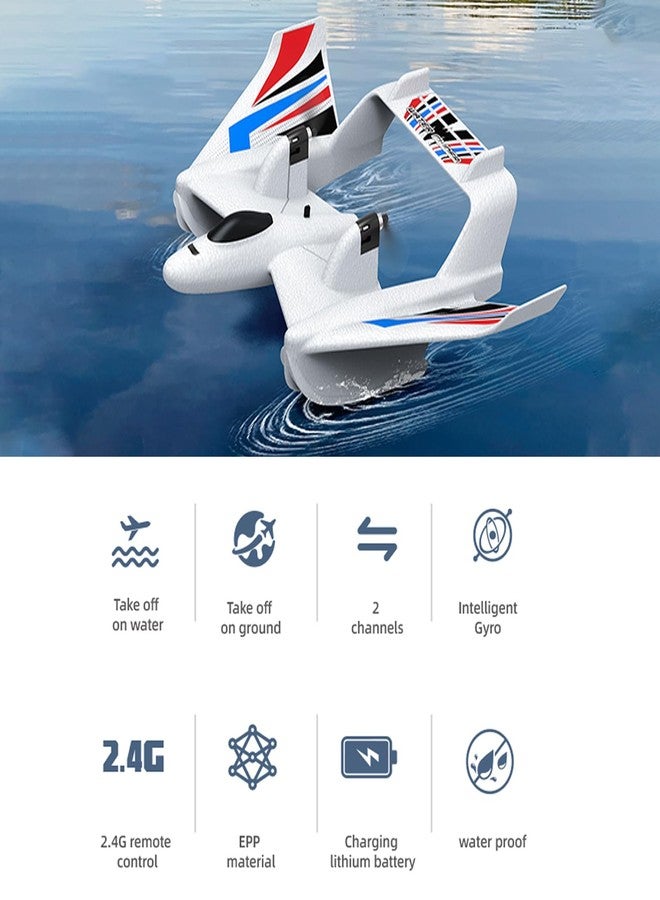 GoolRC RC Plane Remote Control Airplane, 3 in 1 Water Land Air RC Airplane, 2.4GHz 2CH RC Aircraft, RC Glider with Gyroscope and Stunt Flying, 2 Batteries for Beginners, White - Image 2
