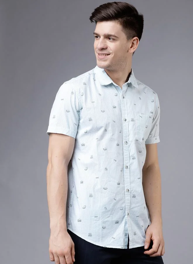 HIGHLANDER Striped All Over Print Slim Fit Shirt with Short Sleeves by Styli