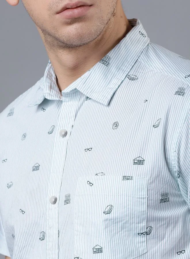 HIGHLANDER Striped All Over Print Slim Fit Shirt with Short Sleeves by Styli